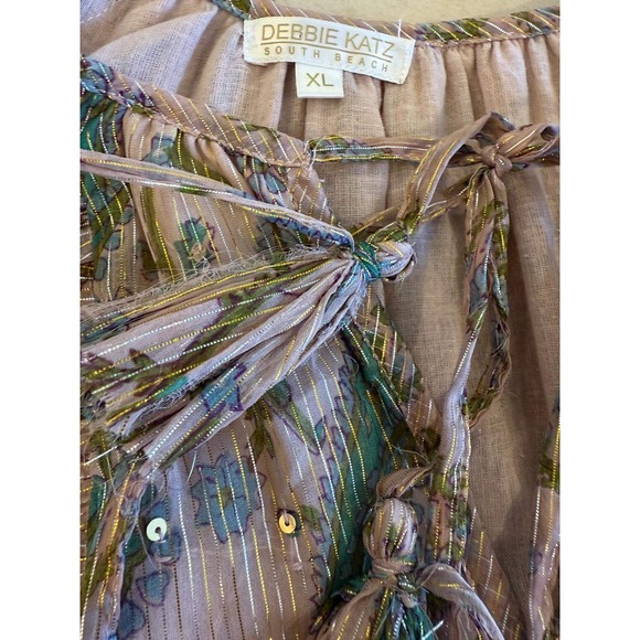 Debbie Katz South Beach Boho Paisley 100% Viscose Maxi Dress XL Sequin Metallic - Picture 6 of 7